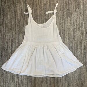 Girl and the Sun White Cotton Muslin Tie Strap Babydoll‎ Tank Top Shell Small